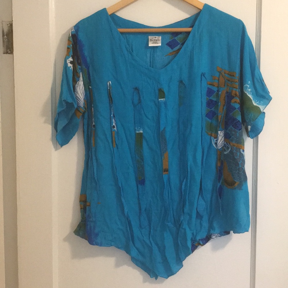 Flowy unique patterned Sarnti blue shirt
